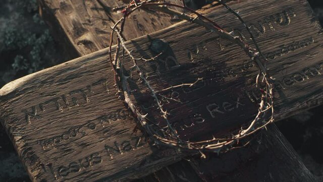 Crown of thorns on bloody signboard