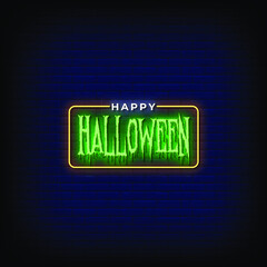 Happy Halloween  Neon Signs Style Text Vector