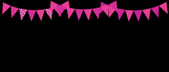 Part decorating concept with pennants hanging above. Vector illustration with copy space for your text. Greeting or Party invitation with carnival flag garlands.