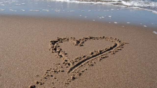 Heart symbol drawn on sand