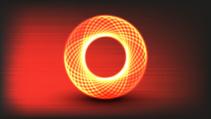 Fire wheel or round portal with yellow-orange glow, patterned magic burning ring futuristic background with a vector fantastic circle in the form of a frame.