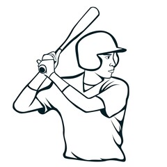 Baseball Player Vector Illustration in black and white