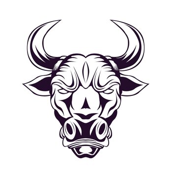 Strong Bull Head illustration tattoo style in black and white