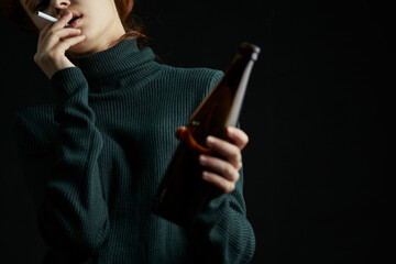 woman with cigarette bottle of alcohol bruises under eyes problems depression
