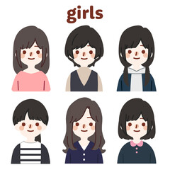 人物イラストセット_かわいい私服の女の子_主線無し