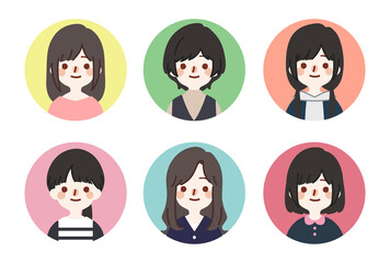 人物アイコンセット_かわいい私服の女の子_主線無し