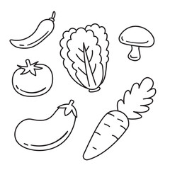 Set of vegetable sketch vector illustration isolated on white background suitable for coloring page 