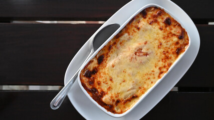 lasagna on the wooden table