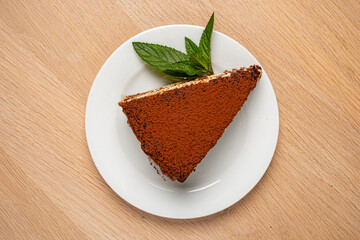 tasty tiramisu cake on the table