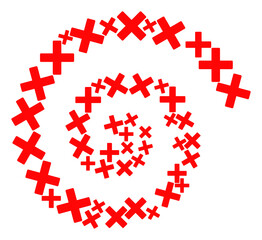 Reject cross icon spiral curl mosaic. Reject cross symbols are scattered into cycle mosaic structure. Abstract cycle is done from randomly allocated reject cross symbols.