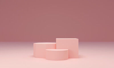 Cylinder podiums Pink shapes pastel colors, abstract background, Empty showcase for cosmetic product, Showcase, Stage for the awards ceremony, mockup, display case. 3d render, Minimal, geometric