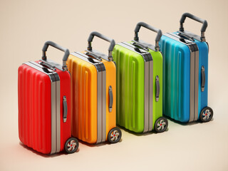 Stack of colorful suitcases with soft shadows. 3D illustration