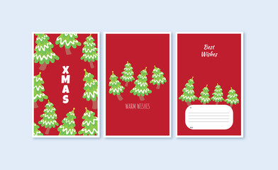 Merry Christmas greeting card with various pine tree collection set 