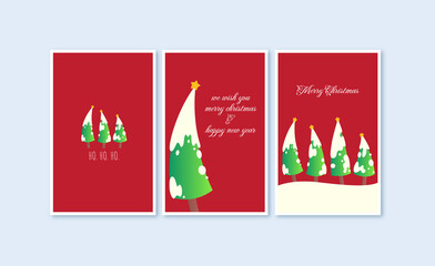 Merry Christmas greeting card with various pine tree collection set 