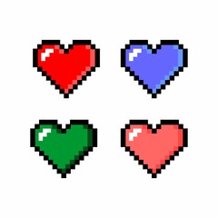 Fototapeta premium pixel art heart set color vector icon. love and valentine