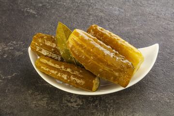 Marinated pickled cucumbers in the bowl