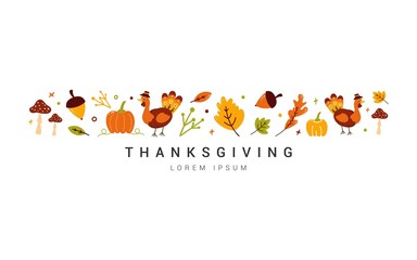 Happy Thanksgiving Day vector design for greeting cards, banner, postcard, invitation, party, poster on a textural background celebration. Autumn hand drawn vector vintage for holiday season.