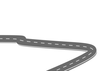 Roadway journey to the future. Asphalt street isolated on white background. Symbols Way to the goal of the end point. Path mean successful business planning Suitable for advertising and presentstation