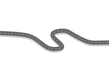 Roadway journey to the future. Asphalt street isolated on white background. Symbols Way to the goal of the end point. Path mean successful business planning Suitable for advertising and presentstation