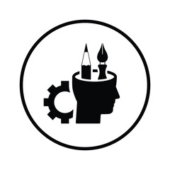 Creativity, art, artist, head, mind icon. Black vector design.