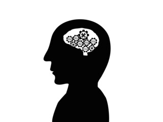 Head icons for brain thinking, using the two halves of the brain and the processes of the brain to work efficiently. Processing of the brain's in analyzing things.