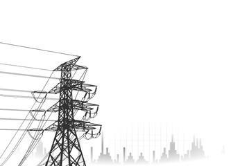 Illustration. Electrical power system presentation and electrical energy usage graph. Show the network of electrical systems connected in all areas.  