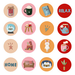 winter rabbit icon sticker set ,冬うさぎアイコンステッカーセット