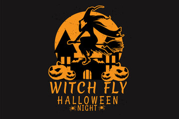 Witch fly halloween silhouette design