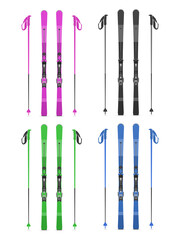 Mountain skis and poles set