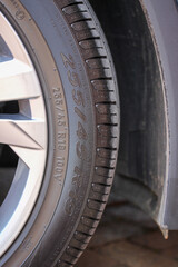 Close up of a new SUV tire 