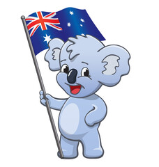 cute smiling happy koala holding australian flag
