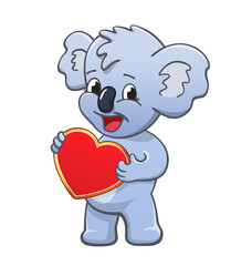 cute cartoon koala holding valentines heart