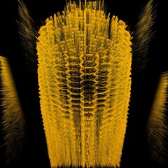 bright 3D golden cylinder on a black background 