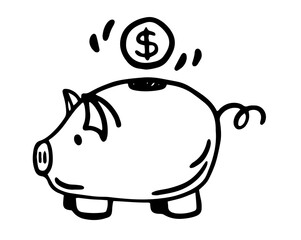 Vector illustration of a pig piggy bank. Dollar, animal. Hand drawing, doodle style
