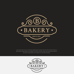 Bakery logo on a dark background, bread and cake emblems