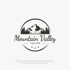 Company logo vintage nature black mountain circle river simple