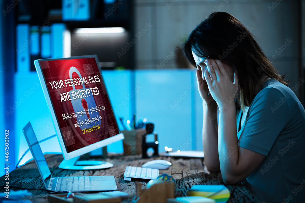 Poster ransomware malware breach. hacked computer