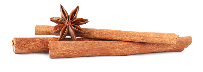 Cinnamon sticks and anise star isolated on white background