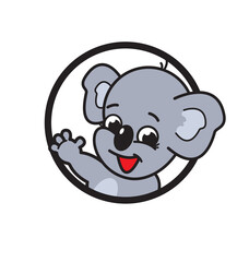 smiling happy cartoon koala in circle window