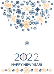 New Year card. Snowflakes. 2022. Greeting card on white background. HAPPY WINTER HOLIDAYS. 