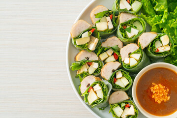 Vietnamese meatball wrap or Vietnamese salad roll or Namnueng or Nem Nuong