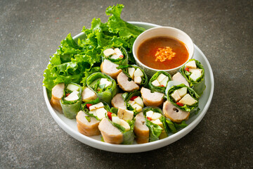 Vietnamese meatball wrap or Vietnamese salad roll or Namnueng or Nem Nuong
