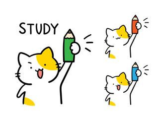 勉強にやる気を出すかわいいねこの手書き風イラストセット