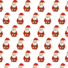 Santa Claus with a gift,cartoon style. A fabric design element. Fabric pattern. Fashion background creative background.