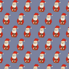 Santa Claus with a gift,cartoon style. A fabric design element. Fabric pattern. Fashion background creative background.