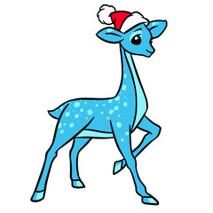 Blue winter deer santa claus character animal illustration cartoon