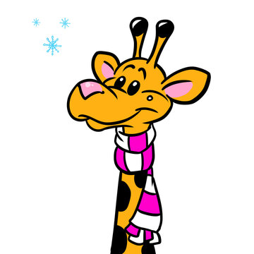 Kind giraffe portrait winter character new year illustration cartoon