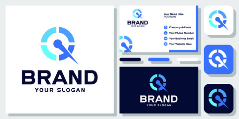 Initial Letter Q Monogram Speed Move Fast Motion Modern Logo Design with Business Card Template