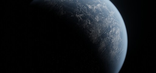 Fototapeta na wymiar Panoramic space planets background. Panorama of distant solar system with exoplanets 3D rendering 