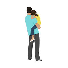 Father holding daughter. Back view. Simple illustration of family Vector illustration.
